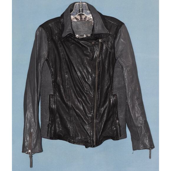 Bano eeMee Black & Gray Leather Moto Style Jacket Size 6 - Picture 2 of 15